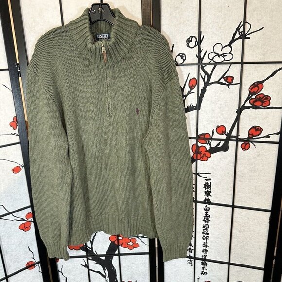 Polo Ralph Lauren Chunky Heavyweight Knit Half Zip Sweater Hunter Green Size XXL - Picture 5 of 5